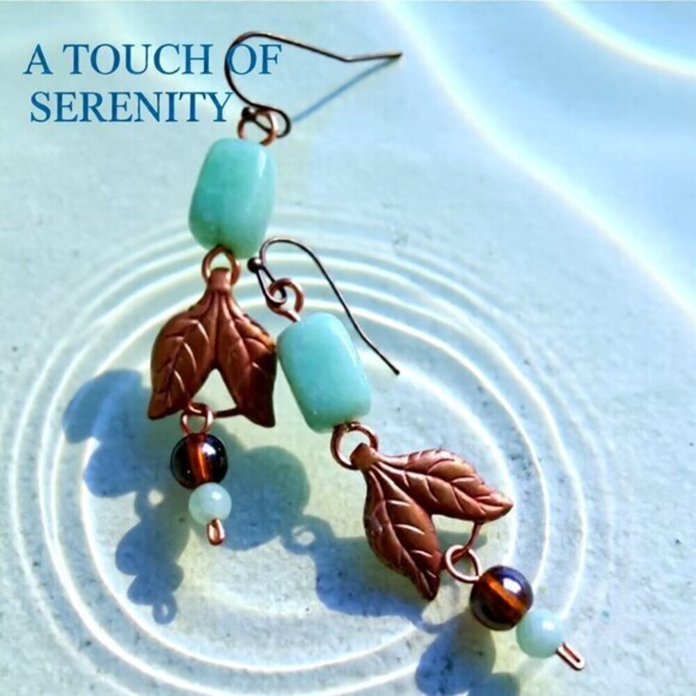 Handmade Copper Leaf + Green Aventurine Earrings! Fall Prosperity + Luck Jewelry